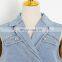TWOTWINSTYLE Cross Hollow Out Denim Jacket For Women Lapel Sleeveless Casual Short Tops