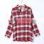Women fashion long sleeve red plaid shirt