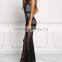Latest Sexy Slit Black Mesh Net Slit Maxi Gown Dress With Cross Back Designs HSd5113