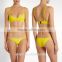 Anly Wholesale Ladies Skinny Shoulder Straps Yellow Stretch Seersucker Swimsuit