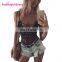 Deep Lace Up V Neck One Piece White Lace Sexy Transparent Bodysuit
