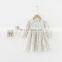 2020 Girls Long Sleeve Floral Skirt Flat Neck Dress