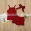 A0195# Baby Girl Sets Summer Strap Sleeveless Top Solid Color Shorts Hair Band