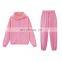 Women Causal Plain Loose 2 Pieces Drawstring Jogger Sweatpants Crop Thick Fleece Hoodie Two Piece Set