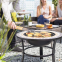 Upgraded] FEMOR Large 3 in 1 Fire Pit with BBQ Grill Shelf,Outdoor Metal Brazier Square Table Firepit Garden Patio Heater/BBQ/Ice Pit with Waterproof Cover (Fire Pit & Grill)