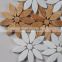 China color flower design leaf shape marble mosaic tile with brass inlay