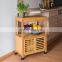 Bamboo wooden  trolley cart cabinet storage trolley with wheels kitchen furniture
