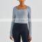 Wholesale Athletic Wear Running Workout Clothes Woman Gym Crop Top Ribbed Built In Bra T-Shirt Fitness Slim Fit Long Sleeve Top