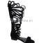 CATWALK-X1380260 Hot fashion black women flat sandals hollow out women casual sandals lace up knee flat sandals