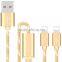 USAMS SJ044 1.2M Nylon braided 2in1 cable for iphone 6/6s/6s plus 2.1A USB Metal Weave Charging Data cable for iphone 6 plus/5s
