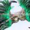 New Products 2016 Venetian Green Cock Feather Mask With Cloth Halloween Mask For Party And Stage Decoration