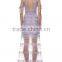 Summer Fashion Purple Short Sleeve Sheer Mesh Embroidered Dress