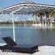 Hotel design rattan wicker table and chair set with umbrella