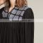 Asian Japan black half sleeve kimono kaftan kebaya plaid print pleated maxi long dress