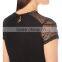 Wholesale Women Apparel Sexy Black Round Neck Short Sleeves Sheer Polka-dot Cotton-blend Jersey T-shirt(DE0208T)