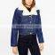 thick crop top warm denim jacket woven wool fabric for winter overcoat