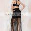 New Design Fashion With Belts Around Asymmetrical Fringe Long Skirt