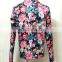 2017 Hot Sale Pink Rose Print Floral Women Winter Jacket with Long Sleeve