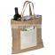 100% natural jute cotton grocery Tote shopping Bag with exterior pocket BAG091