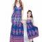 Fashion design mommy and me outfits blue floral printed mother daughter matching dress