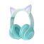 Cute Cat Ear Headphone Foldable Wireless Game Headphone Colorful RGB Light Gaming Headset