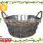 wicker and woodchip garden furniture, plant pot, garden flower basket with round iron bowl inside