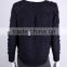 China products ladies' crew neck raglan long sleeve hairy pullover knitted sweater with fake leather at back neck