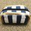 Blue Stripe Printing Cotton Canvas Zipper Pouch Make Up Clutch Bag With Gold Edge