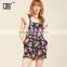Navy floral wide adjustable straps lady's short overall with pockets