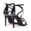 New arrival latest black patent strappy stiletto heel with ankle strap women sandals shoes for ladies