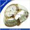 Classic White Genuine Leather Watch With IP Gold Case
