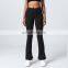 Fashion Morning Glory Design High Waist Gym Wear Bottom Zipper Flares Yoga Pants Leggings With Pockets For Women