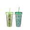 Double wall plastic straw mug with advertising paper