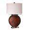 wholesale brown round ceramic table lamp with white cylinder fabric shade for home decor