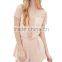 Pink wrinkled round neckline short sleeve belt waist short jumpsuit