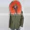 Myfur Customized Women Green Parka with Fur Lining and Big Size Raccoon Fur Hood