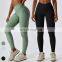 Custom Ladies Running Quick Dry Tights Yoga Pants Gym Fitness Legging Butt Lift V Cross Waist Ribbed Yoga Leggings For Women