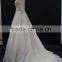 New champagne colored A-line half sleeve straight neckline wedding dress with silver thread lace