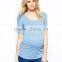 Sky blue plain maternity blouse clothes cheap with ruffle sleeve