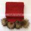 Myfur New Design Removable Raccoon Fur Pom Pom Knitted Scarf Real Fur Knitted Kids Scarf
