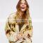 2017 oem women tie dye spread collar coat with drawstring waist