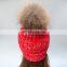 Newest style knitted women hats with real raccoon fur pom pom
