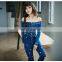 Sexy off-shoulder women long sleeve jackets short jean denim coat ladies tops