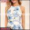 New design halter neck off shoulder casual dress floral print one piece woman dress