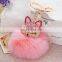Artificial Fox Fur Pom Pom Ball fox head Rhinestone Key Chain Bag Charm for girls