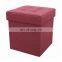 RTS Modern Stool Pouf Blue Faux Linen Cube Foldable Storage Ottoman with Eyelets