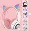 Custom Wireless Headsets Girl Gaming on Ear Headphone TF Microphone Led Light Cute Cat Ear BT Gaming Headset