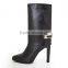 Elegant Square heels genuine leather boots side zipper women boots shoes brand ankle boots women high heel black boots shoes