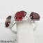 Elegant Red Garnet White CZ Silver Three Stone Ring For Women