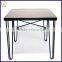 Cafe /restaurant wooden round dining table, outdoor wire base wooden top table